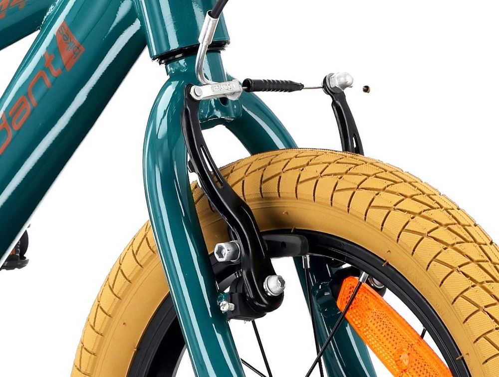 Detalle del freno delantero V-brake en la bicicleta infantil