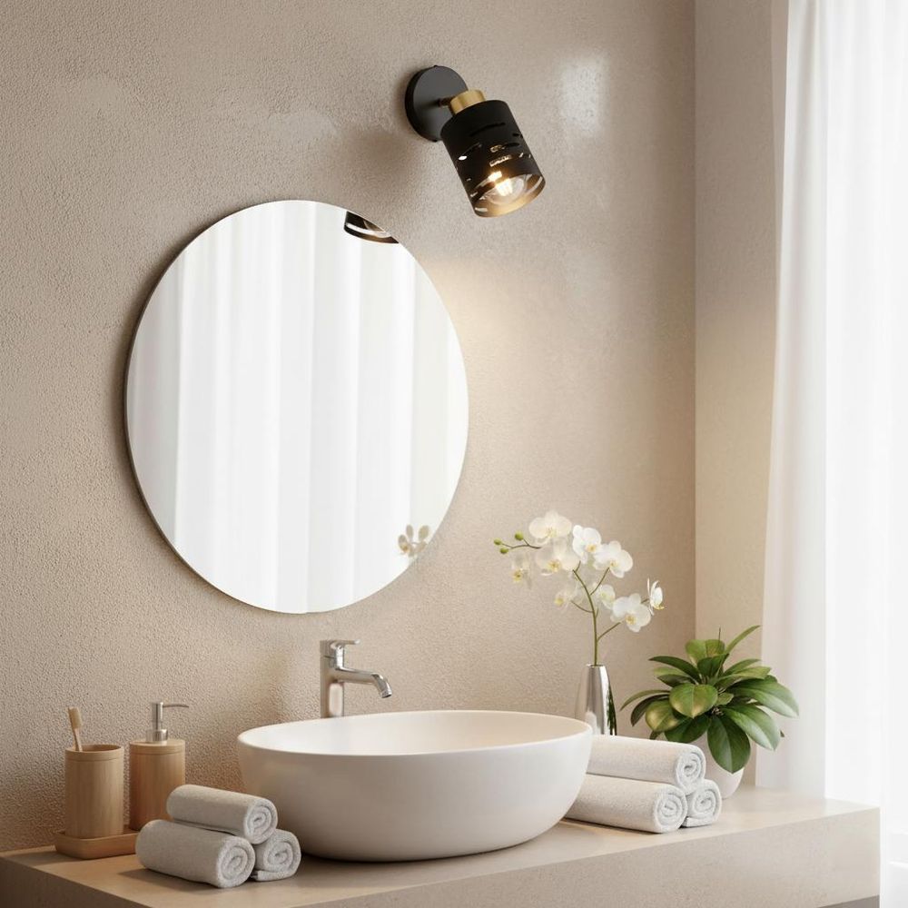 MasterLED Wandlampe E27 - Schwarz mit Gold - Schwenkbare Innenleuchte aus Stahl - Modern und elegant