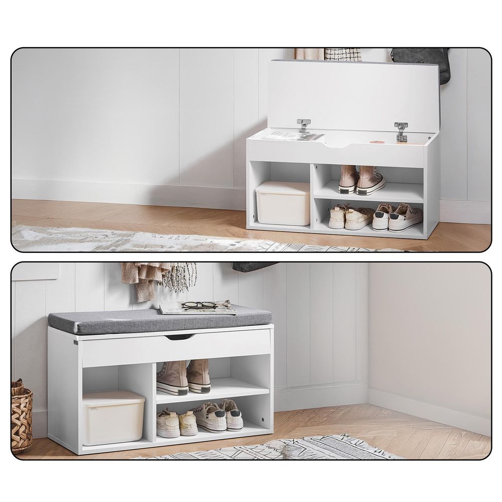 SoBuy Schuhbank mit Sitzfläche Sitzbank mit Stauraum 120 kg Belastbarkeit 3 Fächer für Flur Eingangsbereich und Wohnzimmer abnehmbares Kissen FSR45-HG