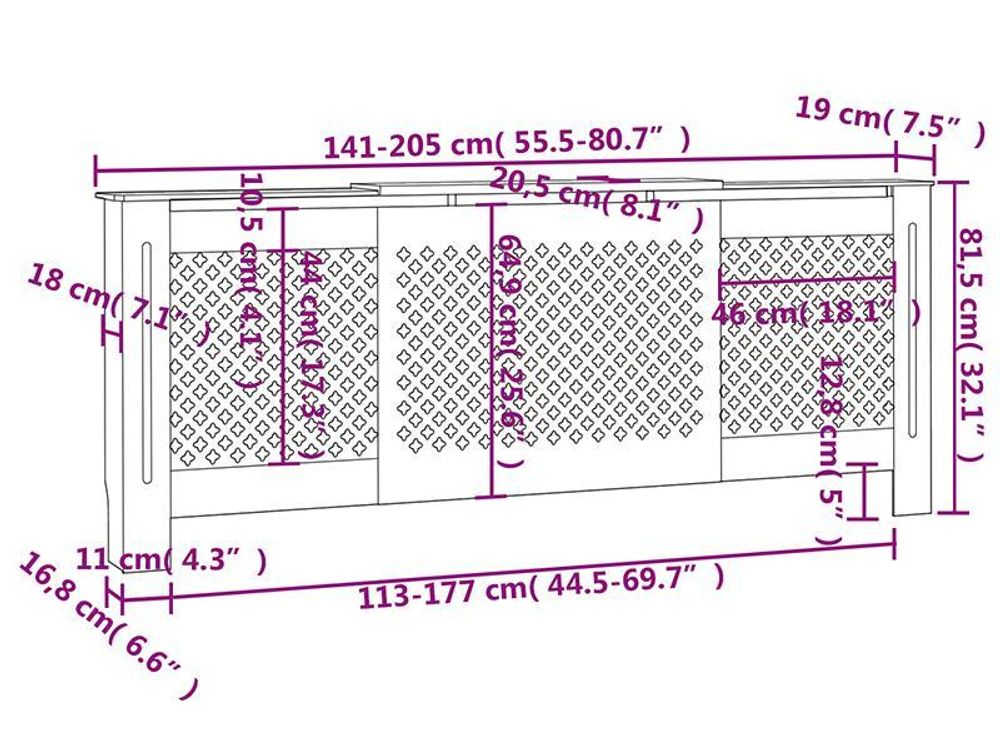 vidaXL MDF Heizkörperverkleidung Weiß 205 cm