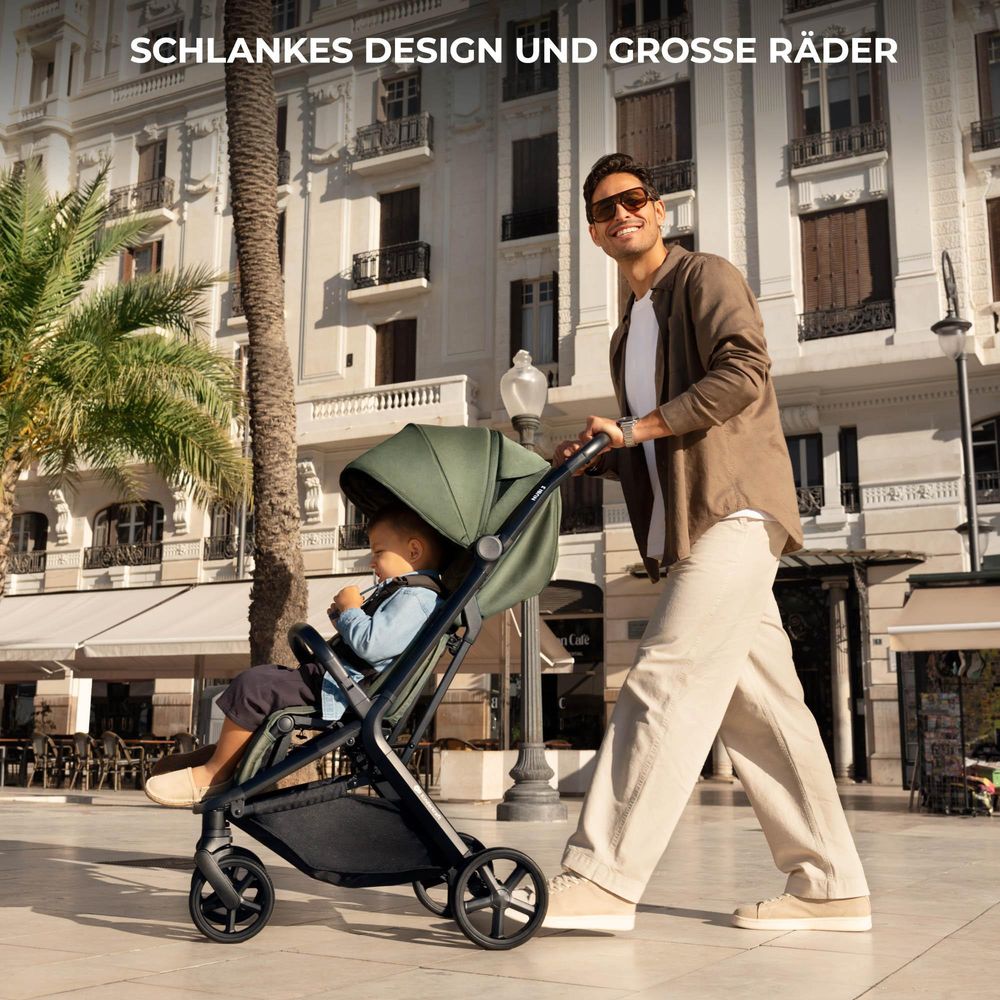 Kinderkraft NUBI 3 Buggy bis 22 kg – automatisch zusammenklappbar, große EVA-Räder, Mesh-Sitz, UPF50+ Verdeck - Grün
