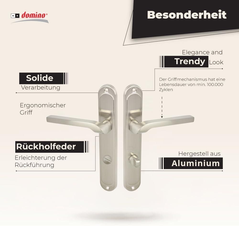 DOMINO Türgriff 78 Drückergarnitur WC - Badezimmer Set | Links & Rechts Türbeschlag für WC/Badezimmertüren | L-Form | aus Aluminium | Nickel | NEMO M9