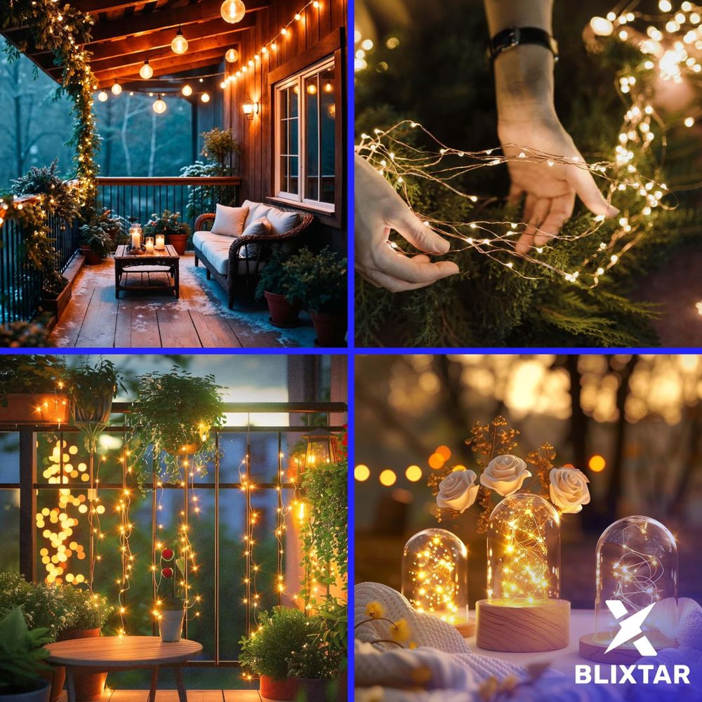 Solar Lichter Garten Draht Girlande 200 LED 22M Weihnachtskette IP65, Lichterkette 8 Beleuchtungsmodi BLIXTAR