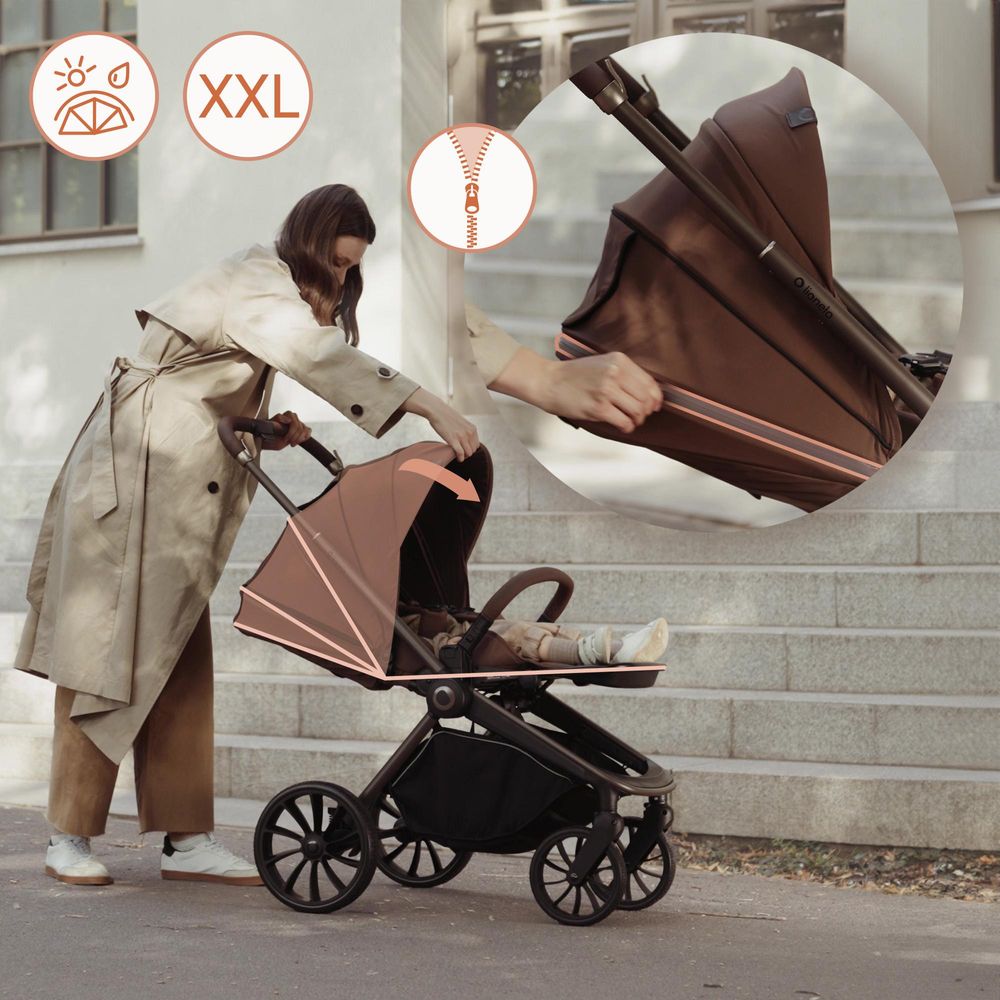 Lionelo Mika Plus Universal-Buggy bis zu 22kg Hohe Manövrierfähigkeit XXL-Verdeck mit UPF50+ Beige