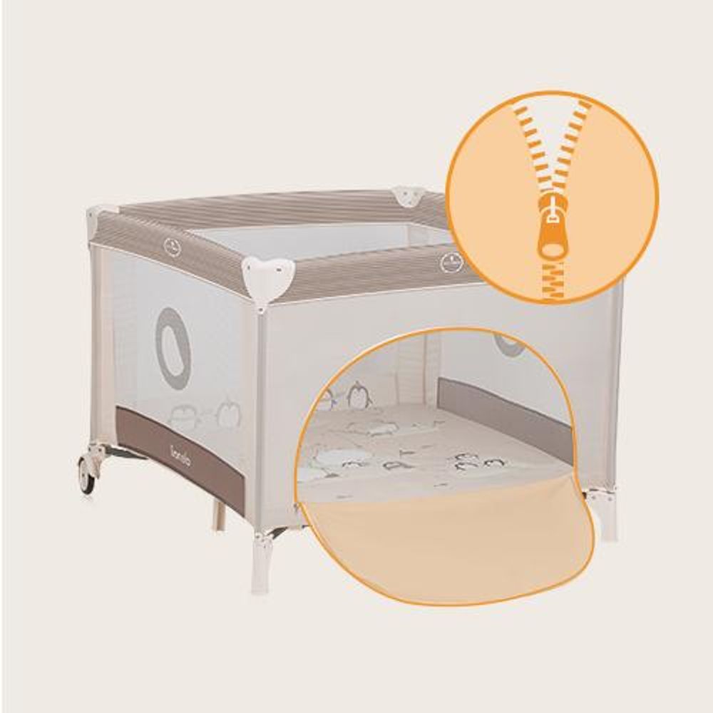 Lionelo Laufgitter Bonnie bis 15 kg, Seitlicher Zugang mit Reißverschluss, Seiten mit Luftmaschen, schnell zusammenklappbar, gebremste Räder Beige