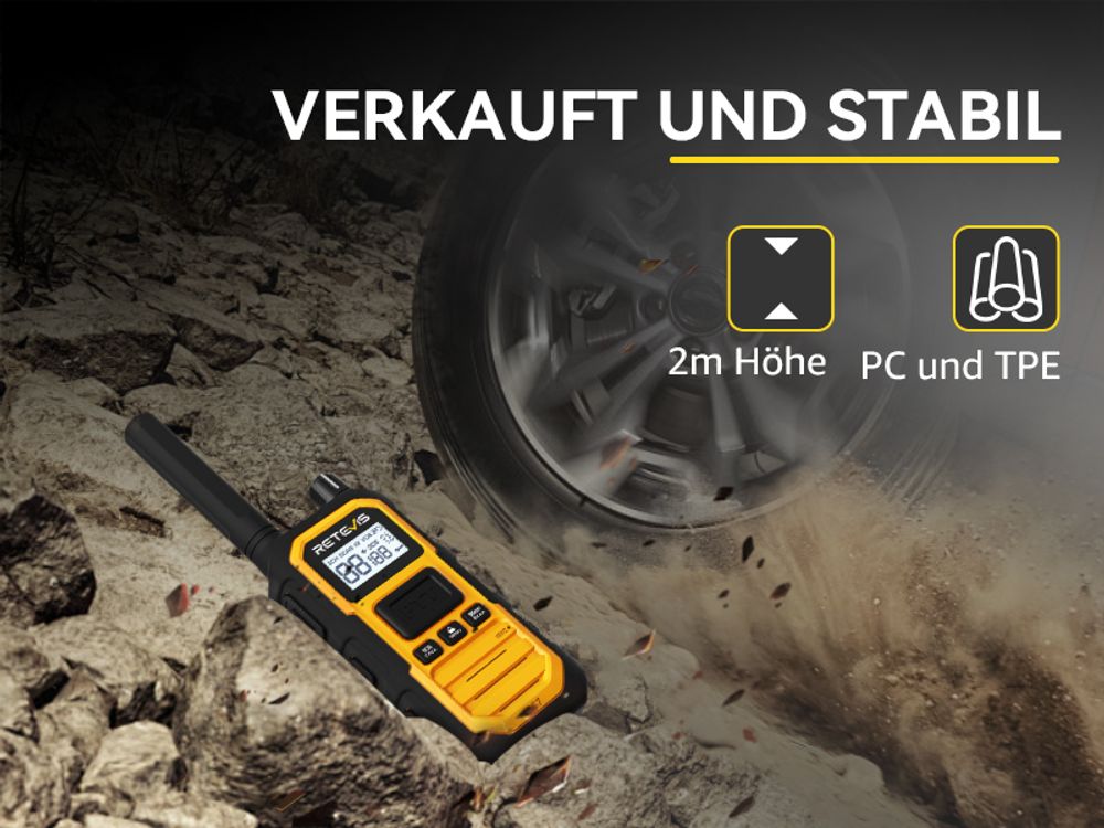 Retevis RB648 Plus Walkie Talkie mit Großer Reichweite, Wasserdichtes Funkgerät IP67, 2000mAh Typ C, Dual-PTT, Vibrationserinnerung