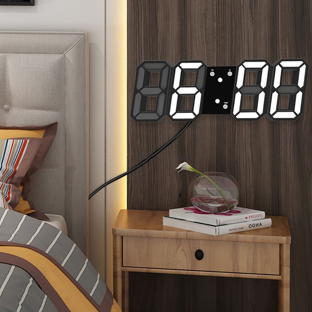 Digitaler Wecker 3D LED Digital Digitaluhr Wanduhr Datum 12h 24h USB Temperatur Alarm Clock Schlafzimmer Wohnzimmer Küche Büro Dimmbar Zeit Uhr Retoo