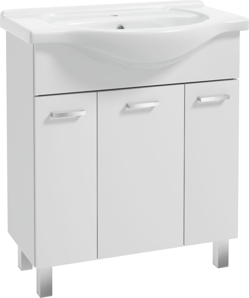Stamar | Badezimmermöbel, mit Waschbecken, 75 cm, Hochglanz, weiß, lackiert