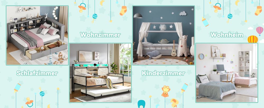 okwish Jugendbett 140x200 mit Schubladen und Bücherregal, Kinderbett mit Stauschrank und Lattenrost,Viel Stauraum,Weiß,ohne Matratze