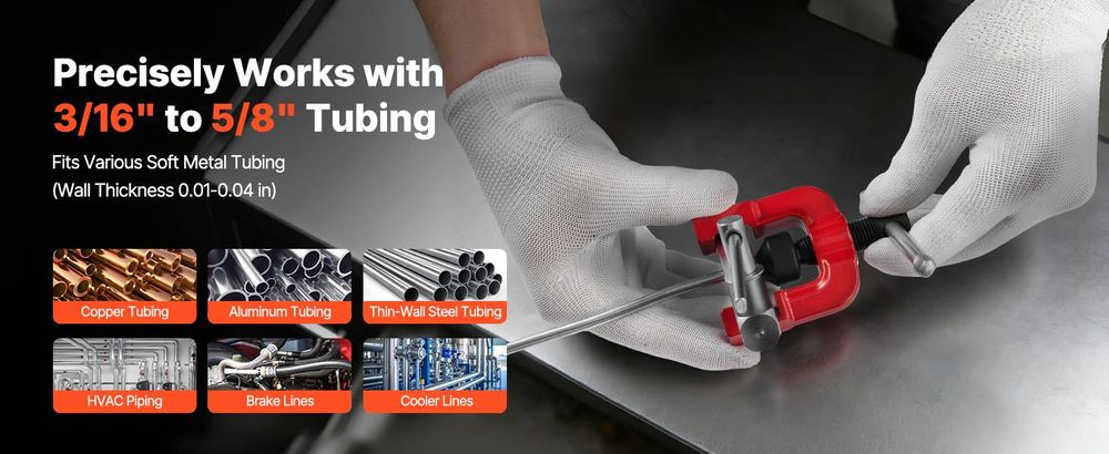 VEVOR 5 tlg. Bremsleitung Bördelgerät Set, 45° Bördelwerkzeug mit 7,6m x 4,76mm Bremsleitung für Einfachbördelung, Rohraufweiter mit 20 Anschlüssen 2 Verbindern & Rohrbieger, Reparatursatz für KFZ