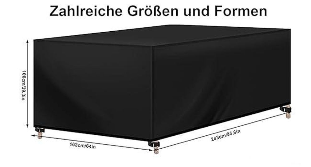 WOLTU Abdeckung für Gartenmöbel, aus 420D Oxford Gewebe, Wasserdicht Abdeckplane UV-Beständig, Schutzhülle Plane für Möbelsets, Schwarz 250x210x90 cm