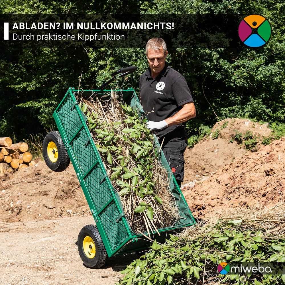Miweba Bollerwagen | Transportwagen - Handwagen - Transportkarre - Gartenwagen - Gartenkarre - Gerätewagen - klappbar - bis 700 kg belastbar (Schwarz)