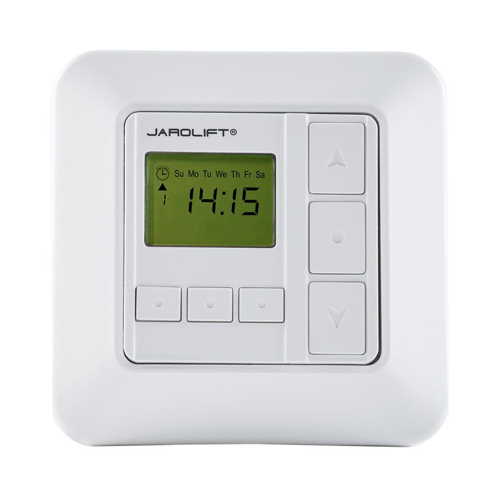 Zeitschaltuhr Sevenlogic Comfort, weiß , programmierbare Rolladen‑ & Jalousiesteuerung, 230 V, 8 Programme, 50×50 mm Jarolift