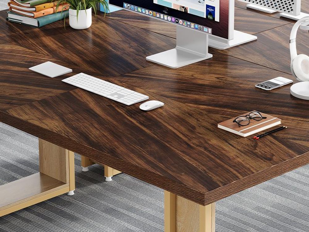 LITTLE TREE Schreibtisch 160cm für Büro, hölz einfacher Bürotisc, große Computertische Business-Arbeitsplatz mit Kufengestell Stabiler Metallrahmen