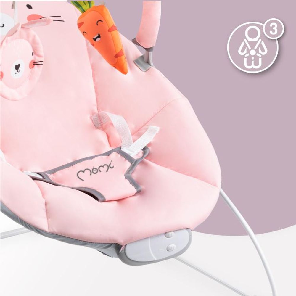 MoMi GLOSSY – Babywippe mit Musik, Vibration, Spielbogen, Tragegriff – Rosa