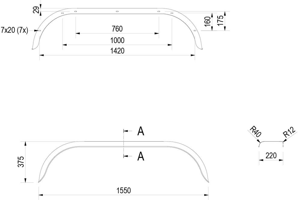 DE HAAN THRD 22155 Tandem-Kotflügel 14-15 Zoll aus verzinktem Stahl für Pkw-Anhänger 1550x220 mm als robuster Radkasten