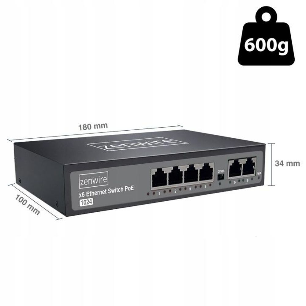 Switch, Netzteil , ZENWIRE, Verteiler, 6-Port-POE-LAN-Switch mit 4 Ethernet-RJ45-Anschlüssen