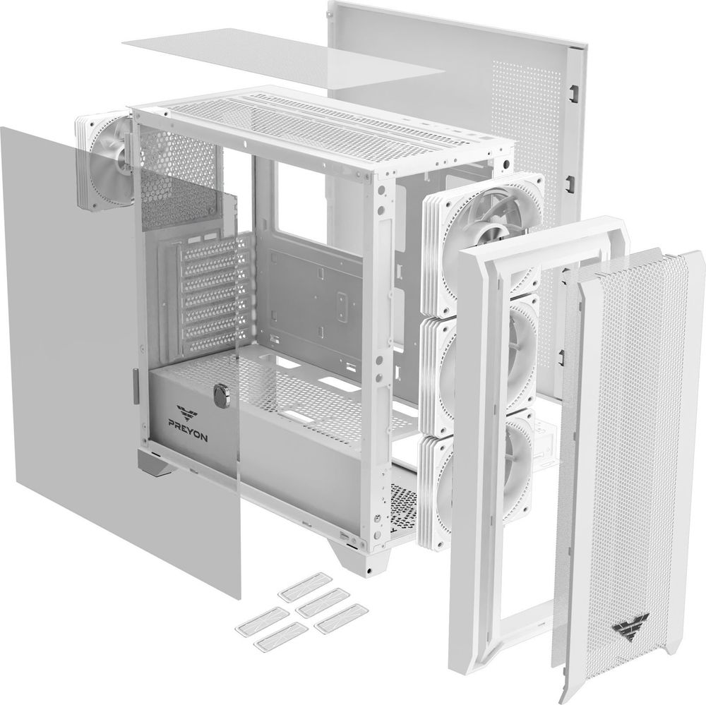PREYON Nest Windy-Gehäuse Weiß, Ideal für den Bau von Gaming- und professionellen Computersets, Unterstützt ATX-, Micro-ATX- und Mini-ITX-Motherboards