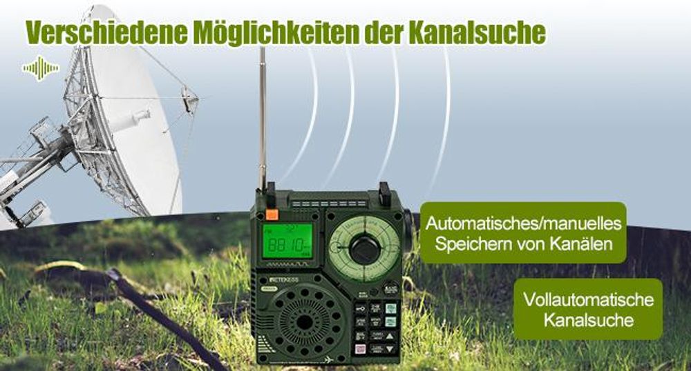 Retekess TR112 Tragbares Kurzwellenradio, FM VHF MW SW WB Air Band Radio, App Intelligente Fernbedienung, MP3 / TF, Bass Stereo SOS Alarm