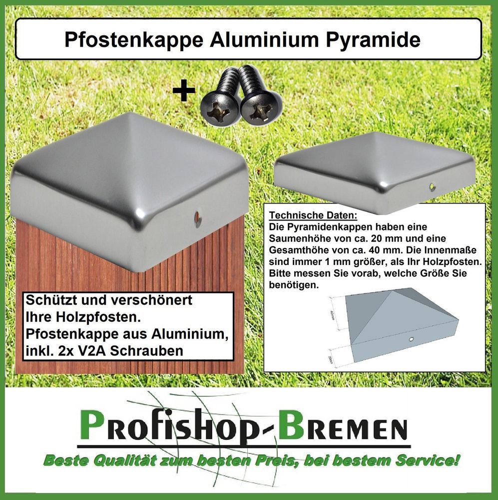 Pfostenkappe Aluminium Pyramide für Pfosten 10x10 cm - inkl. 2x Edelstahl-Schrauben