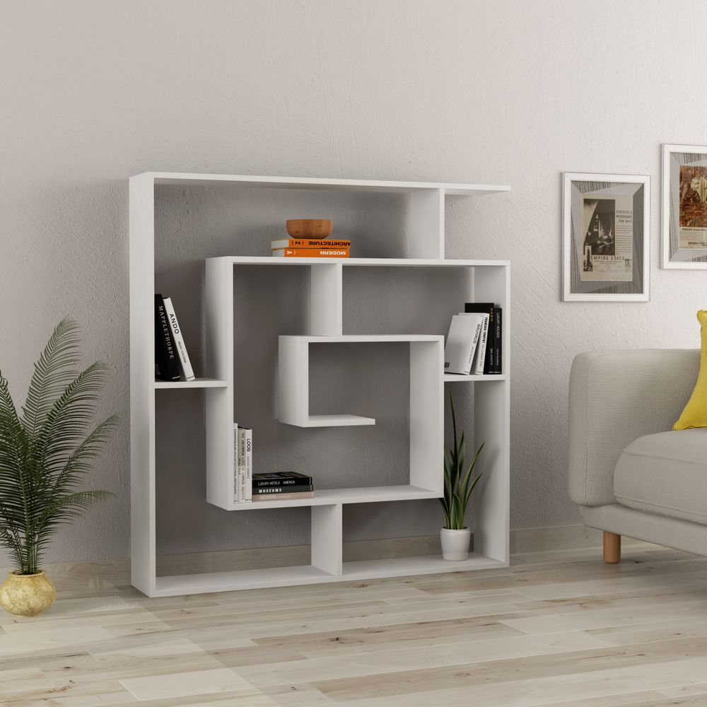 DECORTIE Labirent Modernes Bücherregal Raumteiler Weiß, 125 x 22 x 129 cm