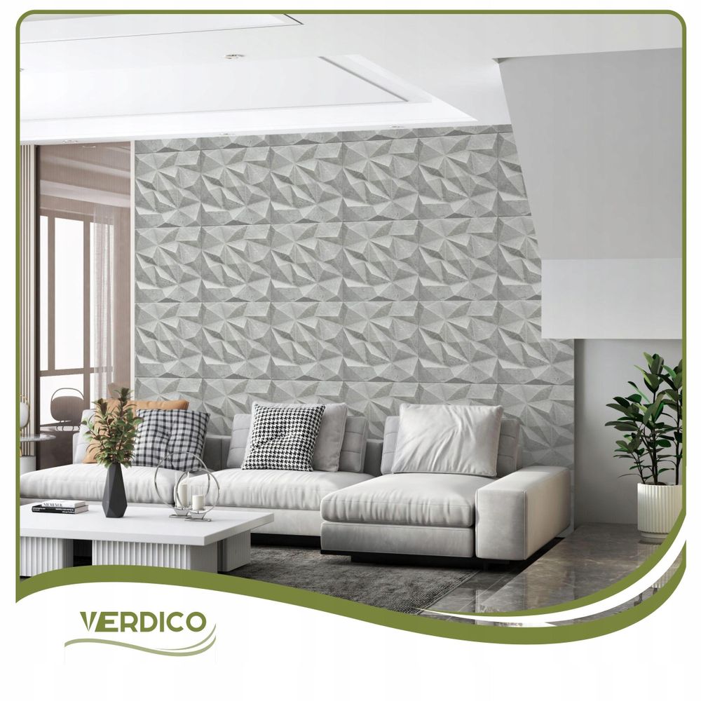 3D Wandpaneele Betonoptik 40 Stück / 10 m² | Deckenpaneele aus Polystyrol | 50 × 50 cm | Geometrische Dekorplatten | Verdico