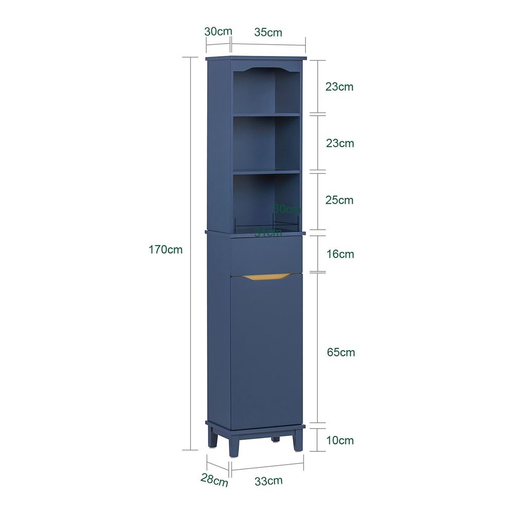 SoBuy Badezimmer-Hochschrank mit Türen Aufbewahrungsmöbel Dunkelblau Skandinavisch BZR112-B