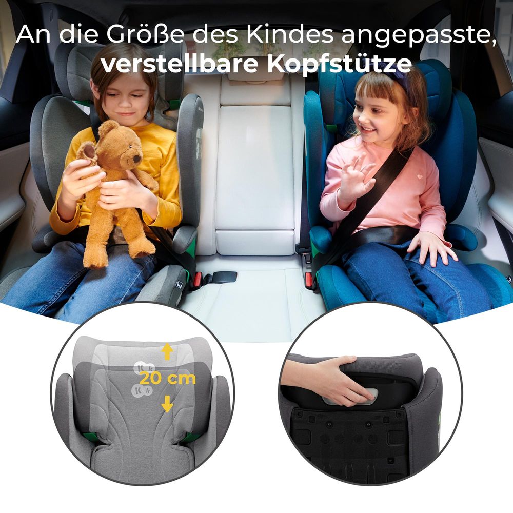 Kinderkraft JUNIOR FIX i-Size - Autositz 100-150 cm - R129 Norm - ISOFIX - SPS - H-GUARD - 10-fach verstellbare Kopfstütze - Waschbarer Bezug - Grau