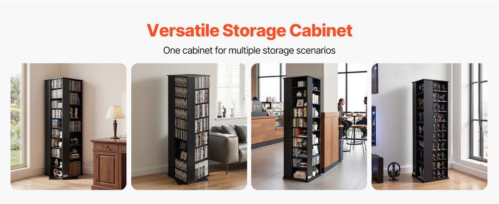 VEVOR DVD-Drehregal mit 34 Fächern, Einstellbares Medienregal Standregal 475 x 475 x 1636 mm, Platzsparendes Aufbewahrungsregal für CDs DVDs Bücher Spiele-Discs, Wohnzimmer Homeoffice, Schwarz