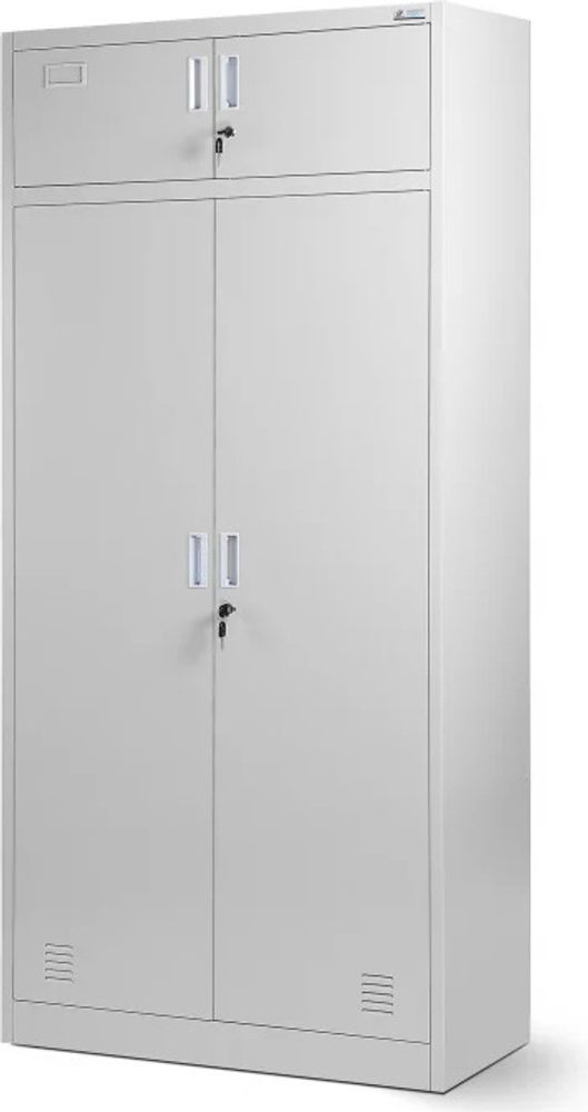 Mehrzweckschrank C117 Aktenschrank Büroschrank Metallschrank Spind Lagerschrank Geheimfach Flügeltüren Schubladen Pulverbeschichtet Stahlblech Abschließbar 185 cm x 90 cm x 50 cm, Farbe: Grau