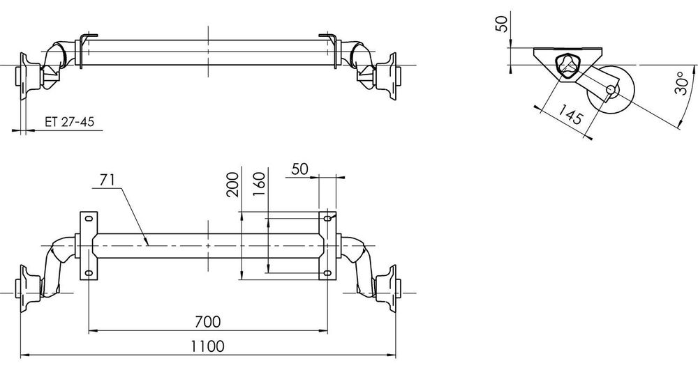 AL-KO ungebremste Achse 750 kg OPTIMA 700 mm für leichte Anhänger