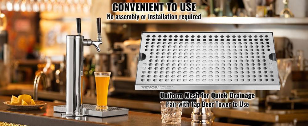 VEVOR 304  Edelstahl-Tropfschale, Bierabtropfschale mit 4 Rutschfesten Gummipads & Abnehmbarer Abdeckung, 300 x 180 x 25 mm Bar-Tropfschale Geeignet für Restaurants, Bars, Küchen, Café usw.