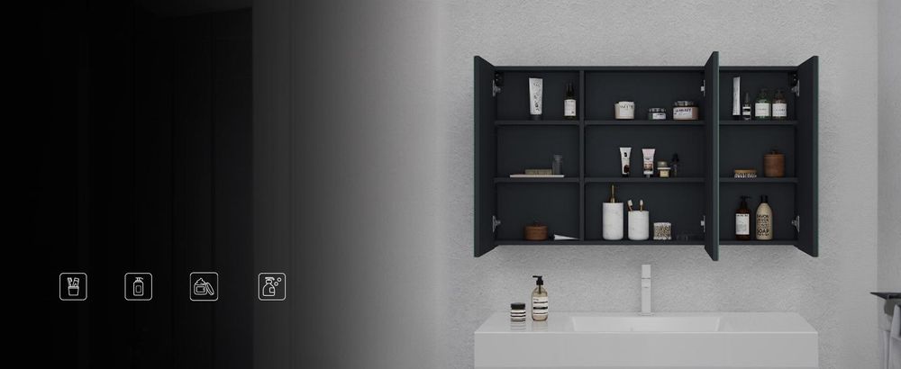 doporro Spiegelschrank Wandspiegel mit Spiegeltüren Wandschrank 100x15x70cm Hängeschrank für Badezimmer Weiß matt Spiegelschrank02