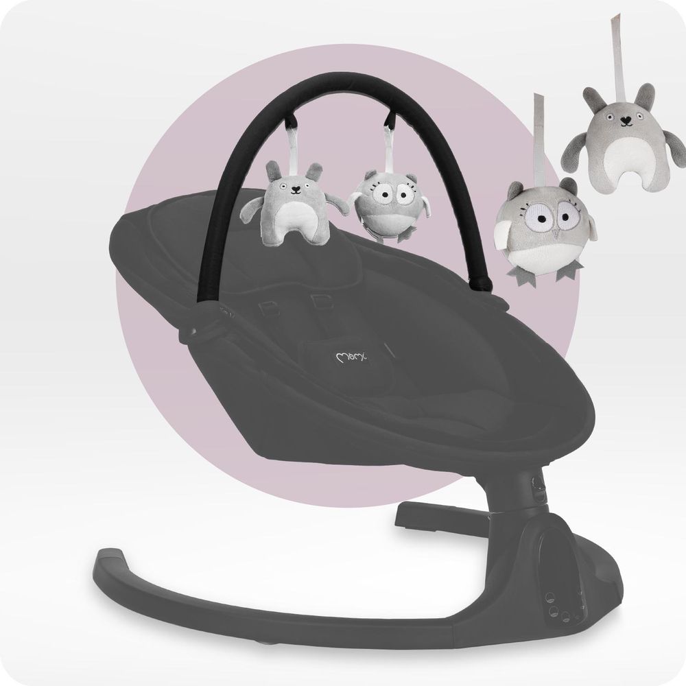 MoMi KENANI ONYX Babywippe - 5 Schwingung, Musik Timing, Bluetoothfunktion, LCD-Panel - Schwarz