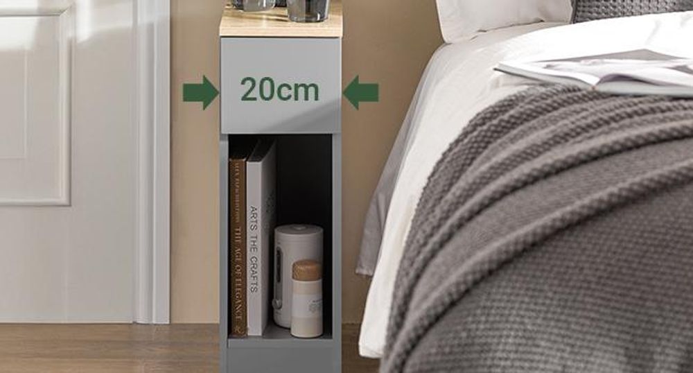 SoBuy 2er Set Nachttisch schmal Nachtschrank Beistelltisch mit Schublade und Ablage Nachtkästchen Nightstand für Schlafzimmer Wohnzimmer FBT111-HGx2
