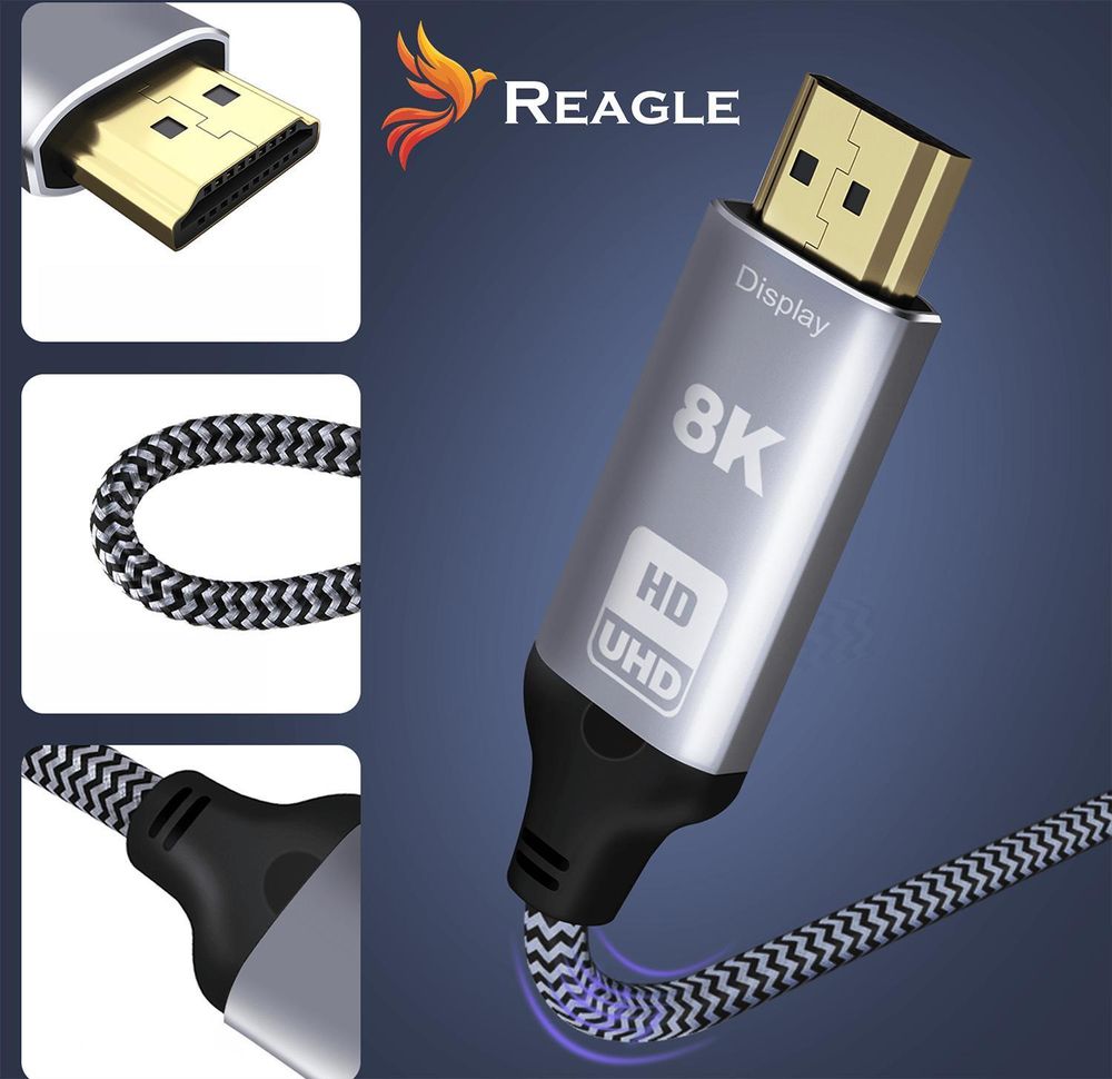 DisplayPort auf HDMI Kabel 3m 8K 60Hz 4K 144Hz HDR DP zu HDMI Adapter Datenkabel für Gaming PC Laptop Monitor Projektor Nylon Metallgehäuse Reagle