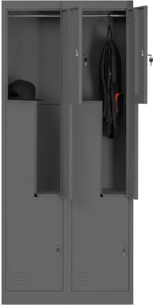 Jan Nowak Umkleideschrank Z02 Spind mit 4 Abteilen Kleiderspind Metallschrank Flügeltür Lüftungsschlitzen Pulverbeschichtung 185 cm x 80 cm x 45 cm, Farbe: Anthrazit
