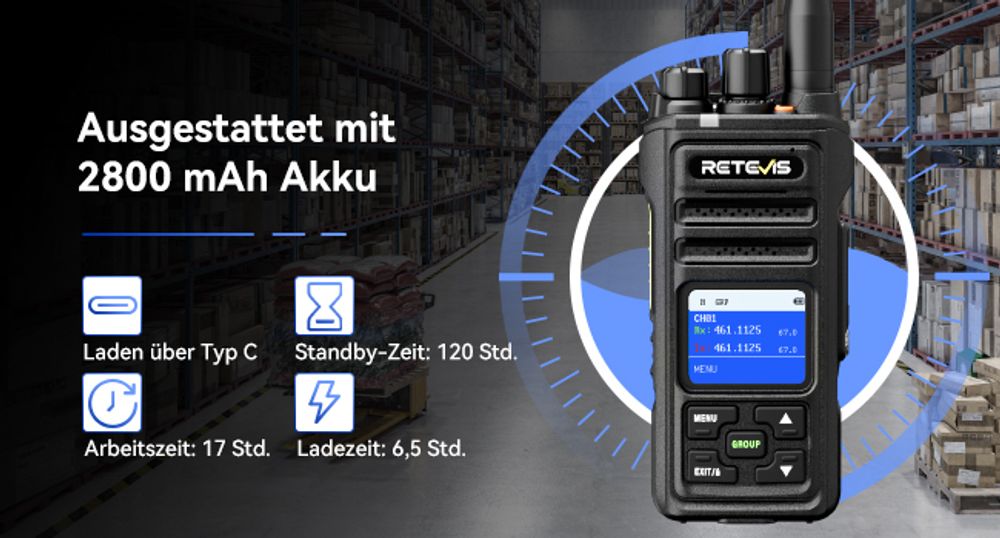 Retevis NR630S Walkie Talkie GroBe Reichweite, wasserdichte Funkgeräte für Erwachsene, IP67, 2800 mAh, KI-Rauschunterdrückung, LCD für die Logistik