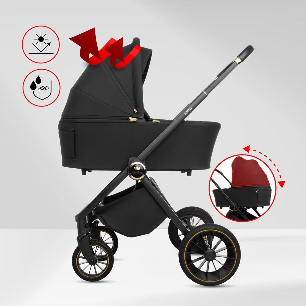 BabyLux® Kinderwagen 3in1 Set ROSSO, Beige Faltbar Leicht Kombikinderwagen Set incl. Babywanne, Buggy Sportsitz, Babyschale i-Size, Wickeltasche