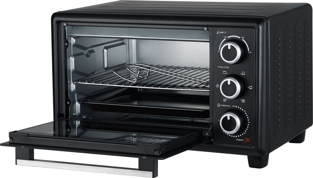 OptimumX 20 L Minibackofen, Klein mini Backofen mit Umluft, 60 Min Timer, Pizza-Ofen, 1380 W, Schwarz