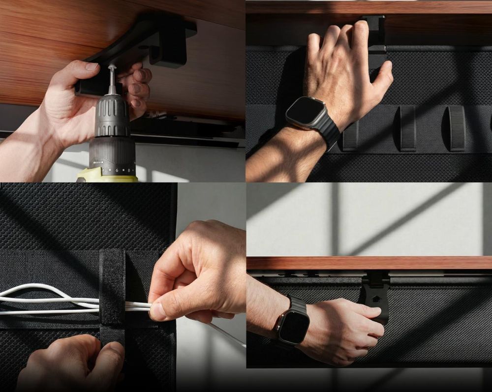 DESKSPACE® Kabelwanne Schreibtisch Kabelmanagement - Beidseitig Klappbarer Kabelkanal - Cable Organizer für den Schreibtisch - 94 cm (Schwarz)
