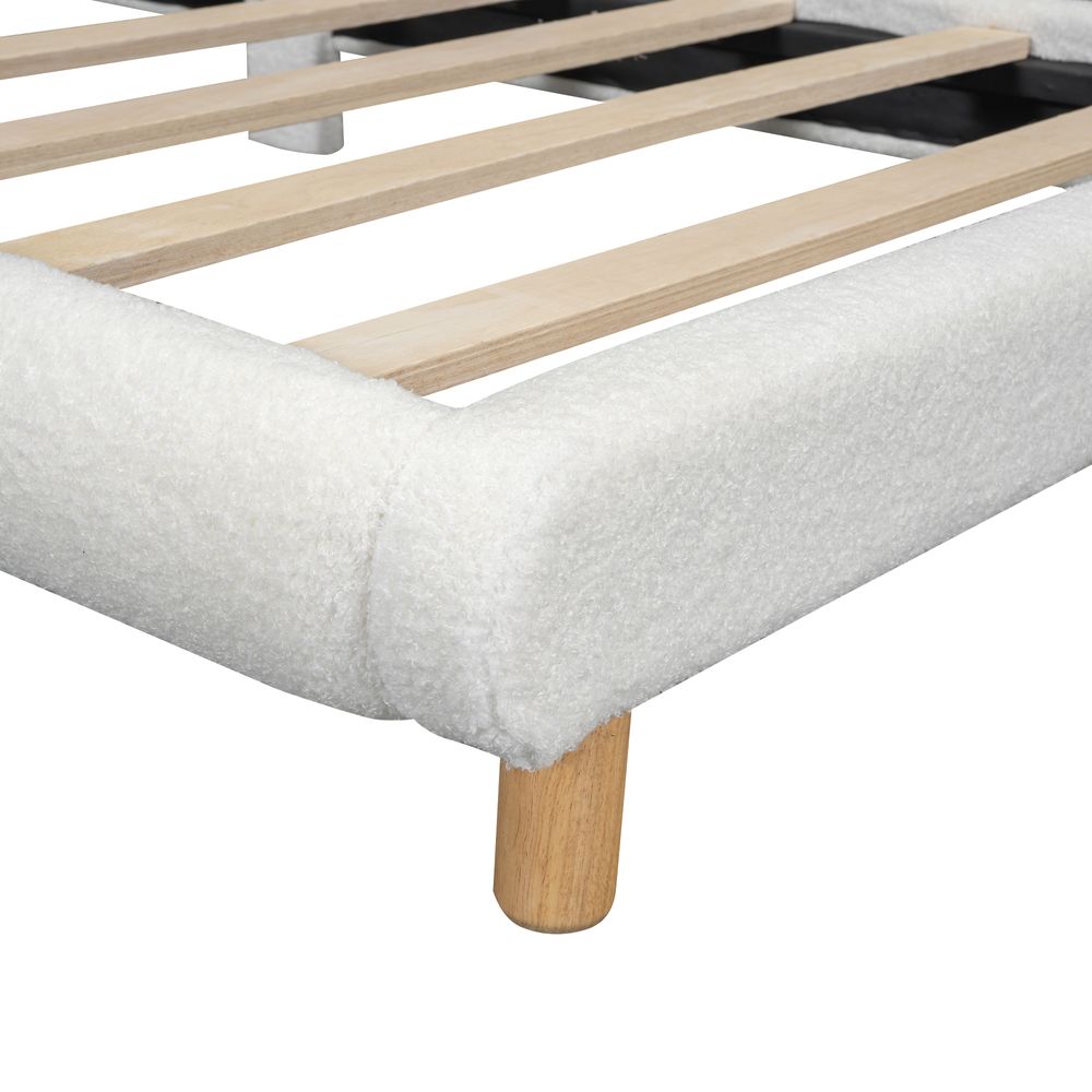MODFU Polsterbett Kinderbett 90 x 200 mit halbkreisförmige Kopfteil,Flachbett,Jugendbett mit Lattenrost,Klassische Bett,Plush,Weiß(ohne Matratze)