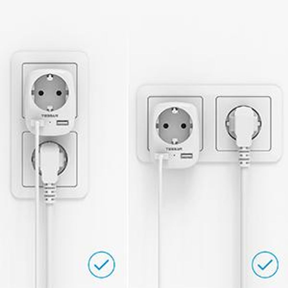TESSAN Steckdose mit 2 USB Mehrfachstecker Steckdosenadapter 4000W Mehrfachsteckdose Adapterstecker Grau