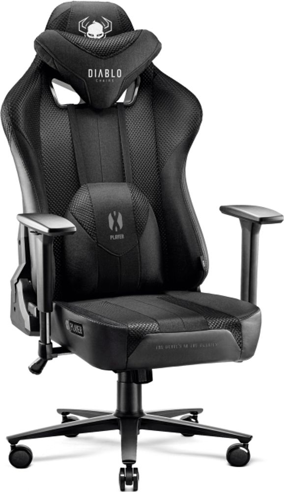Diablo X-Player Gaming Stuhl Bürostuhl Schreibtischstuhl Stoff 3D Armlehnen Ergonomisches Design Nacken/- Lendenkissen, Farbe: Schwarz, Größe King