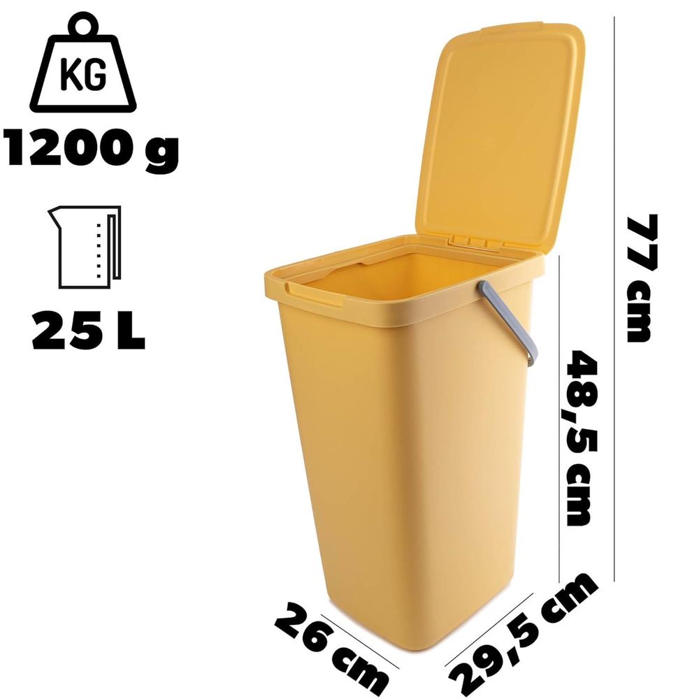 KADAX Abfallbehälter mit Deckel und Griff, Abfalleimer aus Plastik, Mülleimer für die Mülltrennung (Gelb, 25L)
