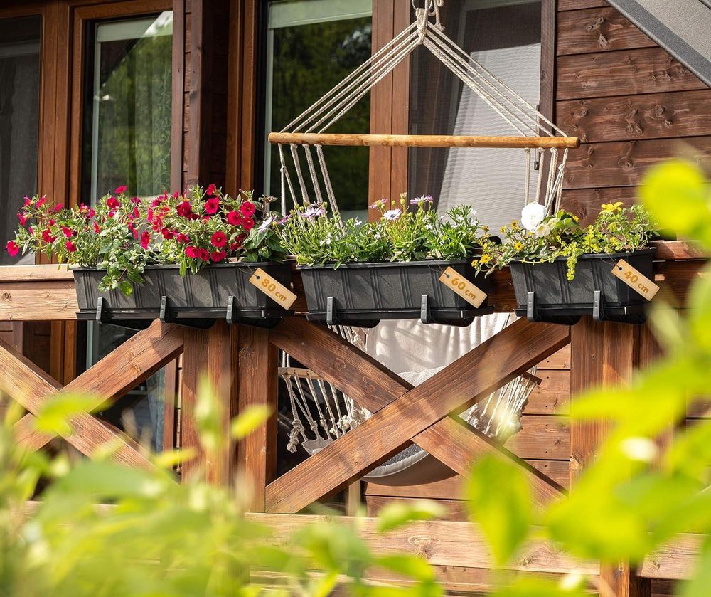 KADAX Blumenkastenhalterung ohne Bohren "Mosjo", Halterungen, Blumentöpfe für Balkon, Grafit, 3 Stück