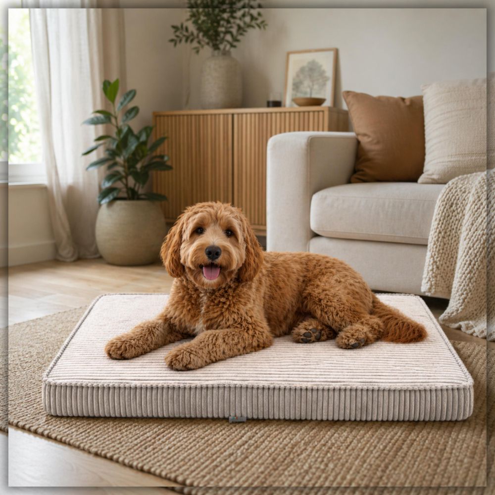 Hundebett Hundekissen Hundematte Cord Beige 90X60X8 Cm
