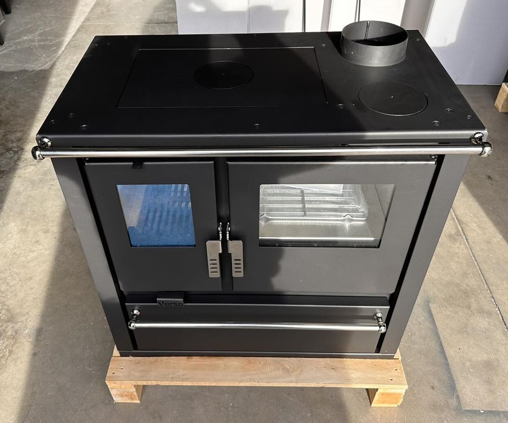 EEK A+ - Verso CS Plus Inox Küchenofen Kaminofen Holzherd 7.7 kW - Schwarze Seitenteile