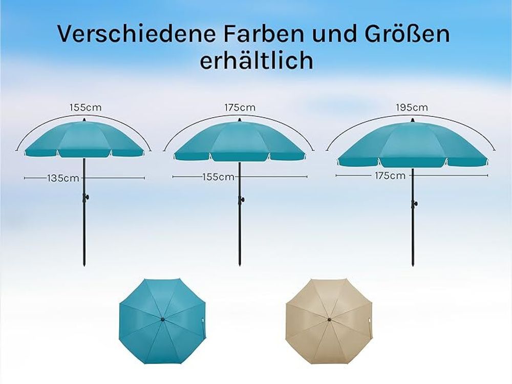 WOLTU Sonnenschirm Strandschirm UV-beständig, höhenverstellbar, 45° knickbar, rund, Blau 175cm