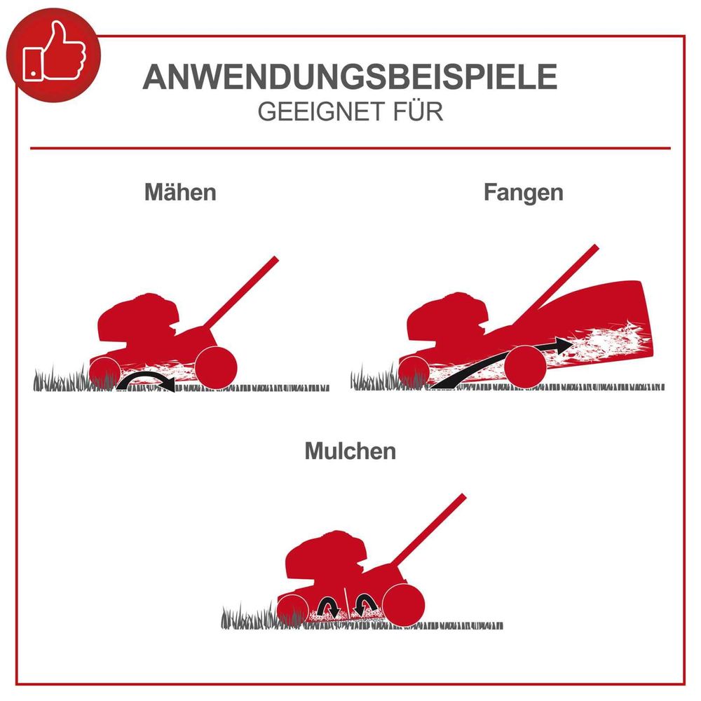 Das Bild zeigt die Keyfacts des Rasenmäher von Scheppach.